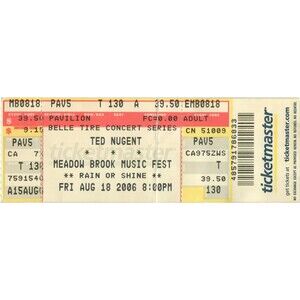 2006 Ted Nugent Alex Winston Complete Concert Ticket Stub Rochester Hills MI